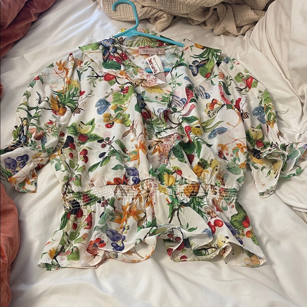 Philosophy White Multicolor Floral Blouse